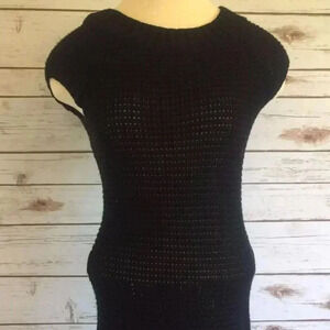 J J BASICS Women Cap Sleeve Above the Knee Black Knit Sweater Dress Size Small
